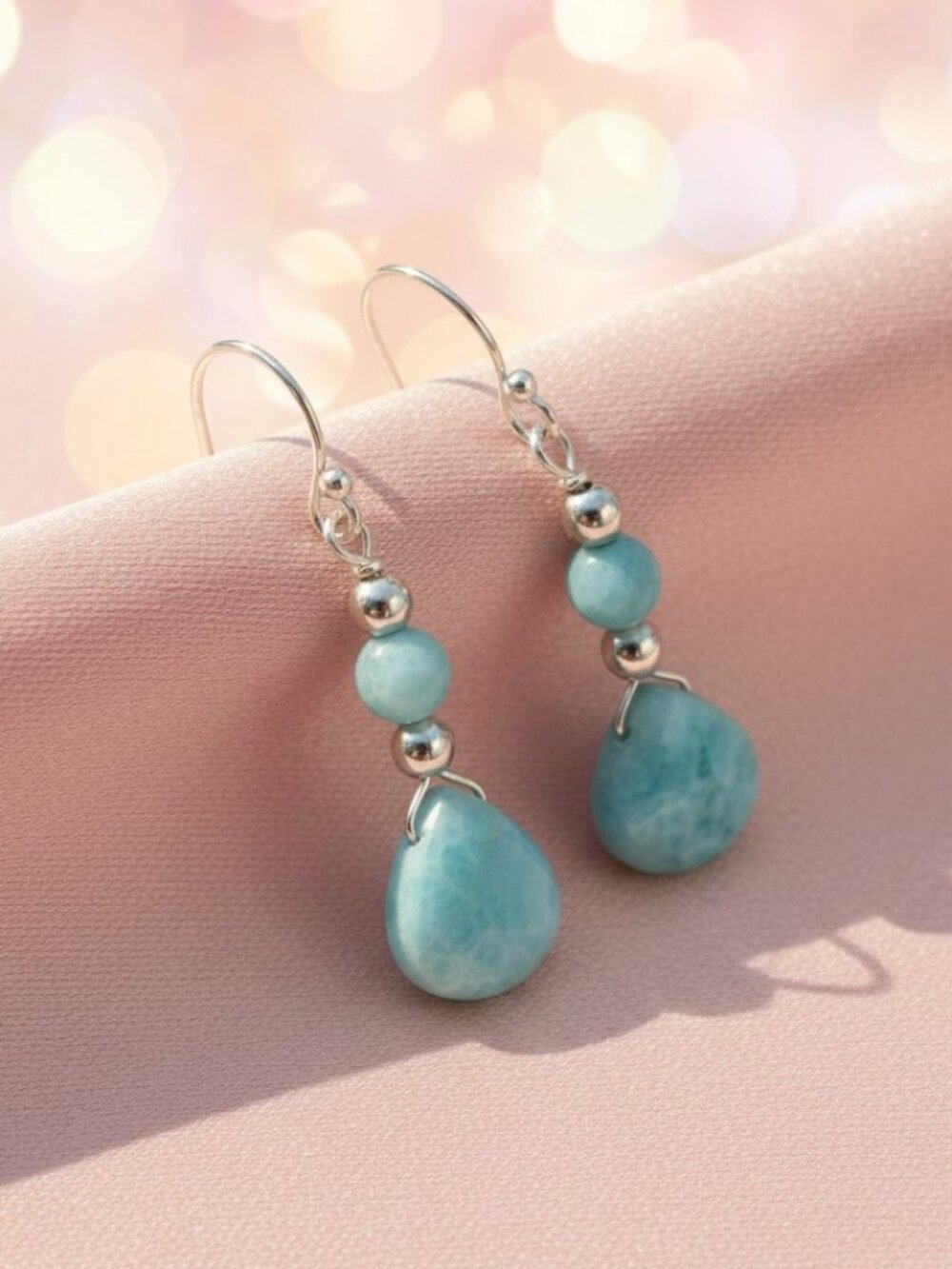 Natural Dominican Larimar Earrings in Sterling Silver, Choose your style